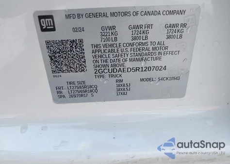 2024 Chevrolet Silverado 1500 4Wd Short Bed Wt from USA, damaged, VIN 2GCUDAED5R1207024